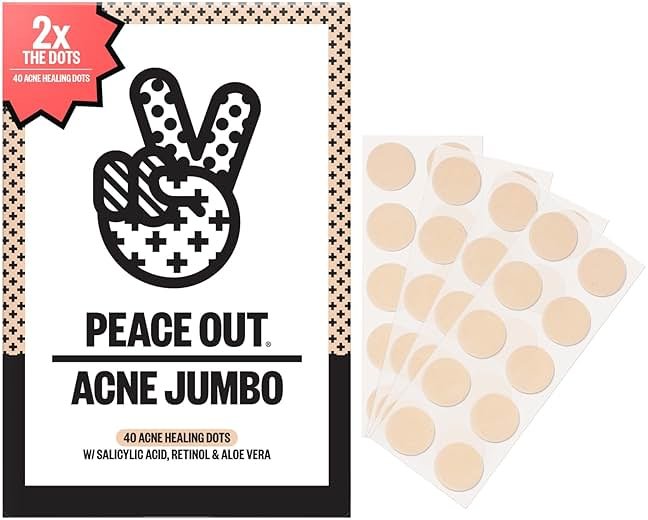 PEACE OUT Acne Healing Dots Hydrocolloid Pimple Patches, Acne Spot Treatment with Salicylic Acid, Retinol, and Aloe Vera for Blemishes and Breakouts (40 count) - Product Image