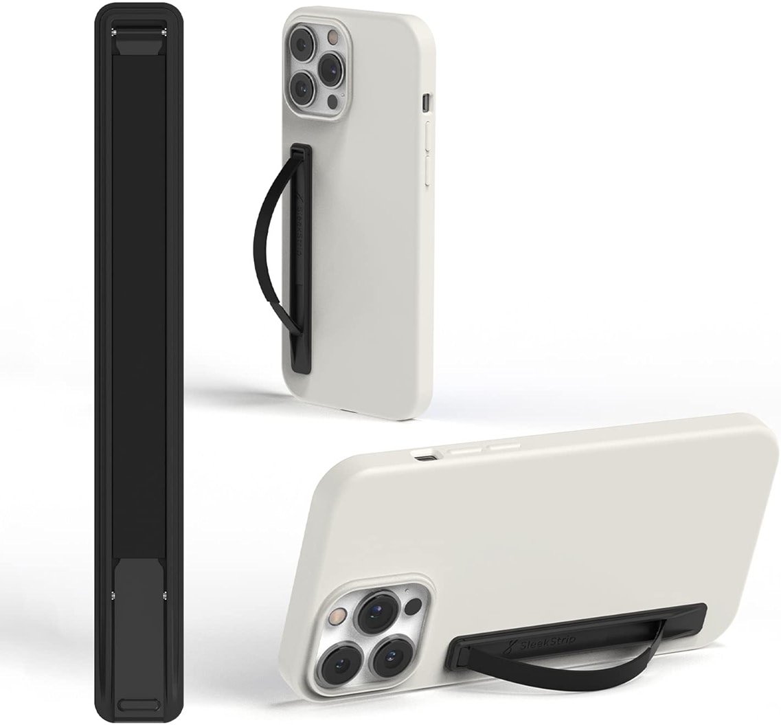 SleekStrip SleekGrip-Essential Ultra Thin Phone Grip Stand,Slim Metal Finger Loop Ring Hand Holder Strap Cell Phone Grips for iPhone 16 Pro Max,17 Air,Android,Case Back - Black x Jet Black - Product Image