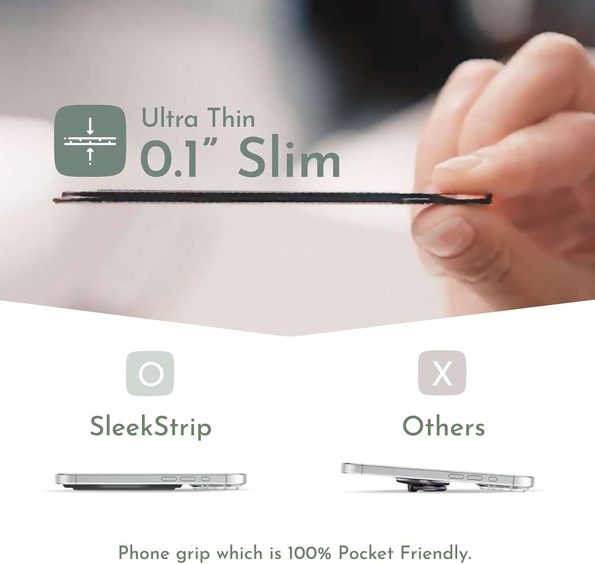 SleekStrip SleekGrip-Essential Ultra Thin Phone Grip Stand,Slim Metal Finger Loop Ring Hand Holder Strap Cell Phone Grips for iPhone 16 Pro Max,17 Air,Android,Case Back - Black x Jet Black - Image 2