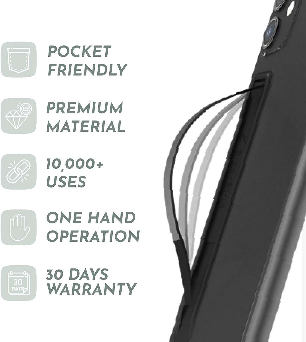 SleekStrip SleekGrip-Essential Ultra Thin Phone Grip Stand,Slim Metal Finger Loop Ring Hand Holder Strap Cell Phone Grips for iPhone 16 Pro Max,17 Air,Android,Case Back - Black x Jet Black - Image 7
