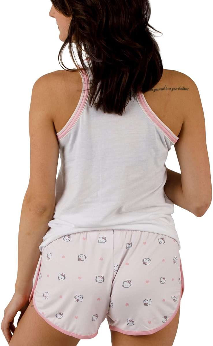 Bioworld Hello Kitty Character Hearts Women's Racer Back Tank Top & AOP Dolphin Lounge Shorts Sleepwear Set - Image 2