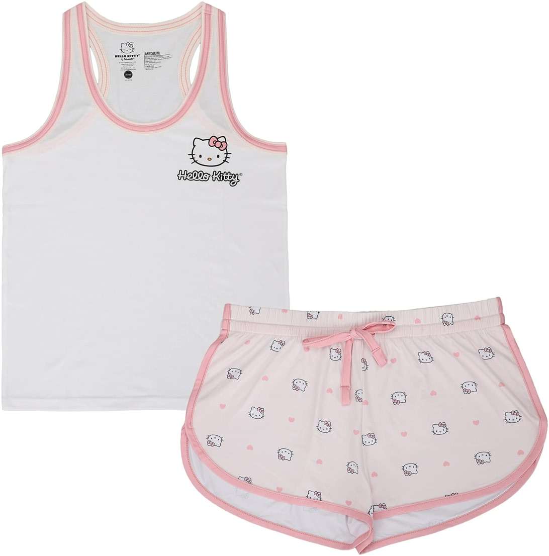 Bioworld Hello Kitty Character Hearts Women's Racer Back Tank Top & AOP Dolphin Lounge Shorts Sleepwear Set - Image 3