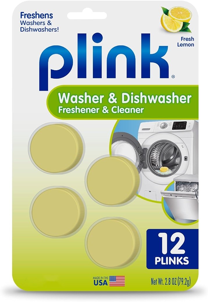 Plink Washing Machine and Dishwasher Cleaner and Freshener, Prevents Residue and Removes Odors in Kitchen and Laundry Room Appliances, Septic-Friendly, Made in the USA, Lemon Scent, 12 Tablets - Product Image