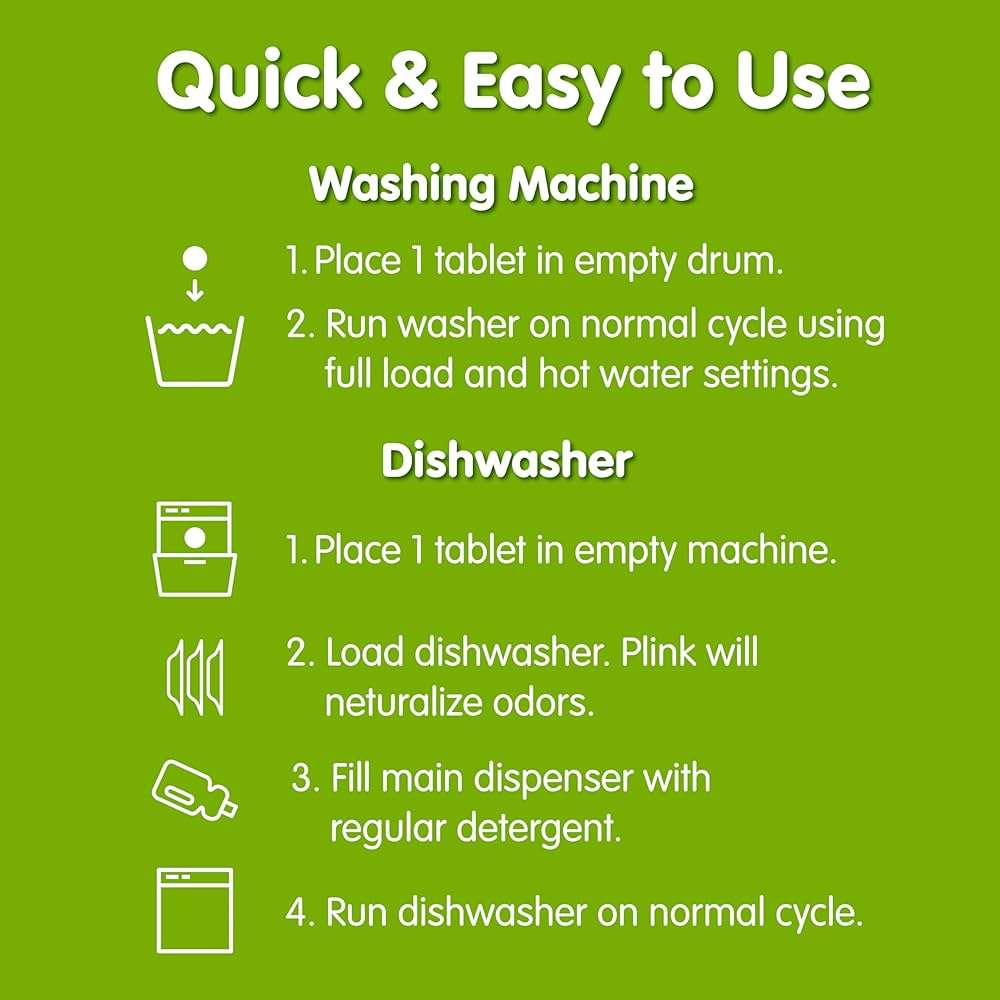 Plink Washing Machine and Dishwasher Cleaner and Freshener, Prevents Residue and Removes Odors in Kitchen and Laundry Room Appliances, Septic-Friendly, Made in the USA, Lemon Scent, 12 Tablets - Image 3
