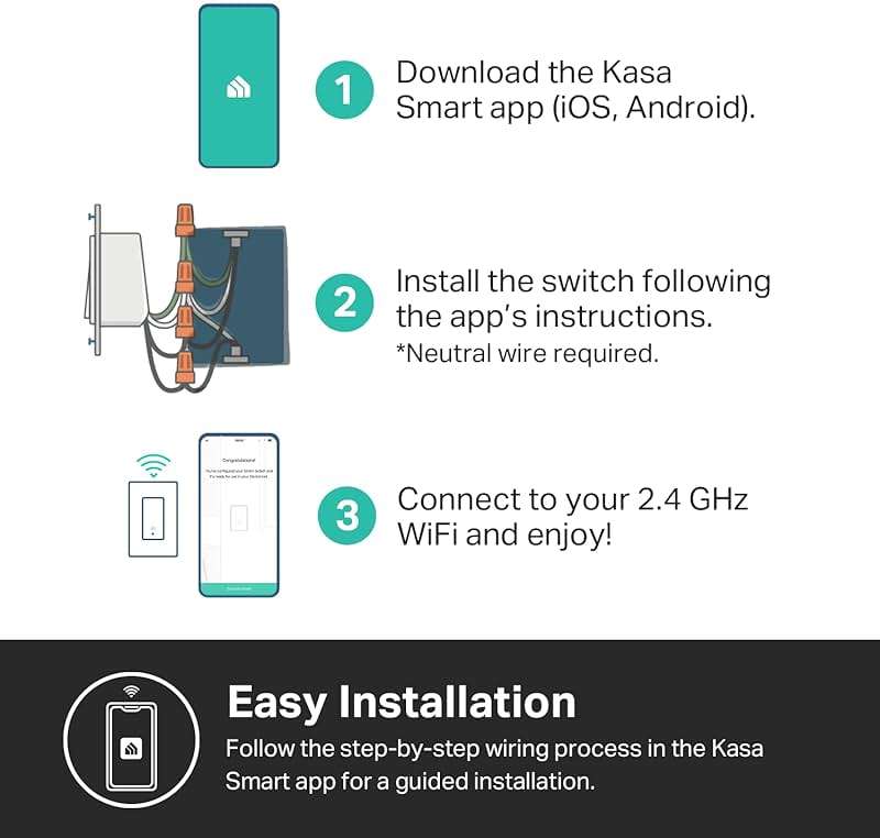 Kasa Smart Kasa Apple HomeKit Smart Light Switch KS200P3, Single Pole, Neutral Wire Required, 2.4GHz Wi-Fi Light Switch Works with Siri, Alexa & Google Home,UL Certified, No Hub Required,White, 3-Pack - Image 7
