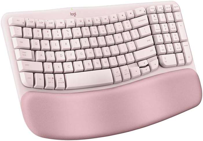 Logitech Wave Keys Wireless Ergonomic Keyboard with Cushioned Palm Rest, Comfortable Natural Typing, Easy-Switch, Bluetooth, Logi Bolt Receiver, for Multi-OS, Windows/Mac - Rose - Image 1