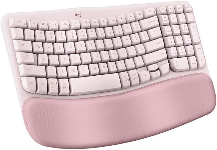 Logitech Wave Keys Wireless Ergonomic Keyboard with Cushioned Palm Rest, Comfortable Natural Typing, Easy-Switch, Bluetooth, Logi Bolt Receiver, for Multi-OS, Windows/Mac - Rose - Product Image