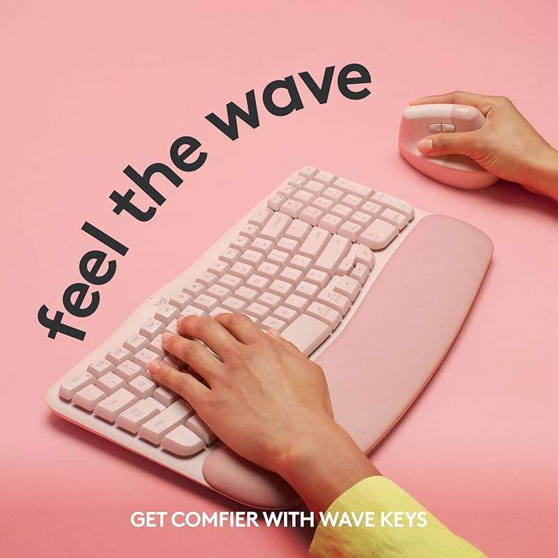 Logitech Wave Keys Wireless Ergonomic Keyboard with Cushioned Palm Rest, Comfortable Natural Typing, Easy-Switch, Bluetooth, Logi Bolt Receiver, for Multi-OS, Windows/Mac - Rose - Image 3