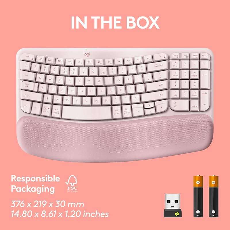 Logitech Wave Keys Wireless Ergonomic Keyboard with Cushioned Palm Rest, Comfortable Natural Typing, Easy-Switch, Bluetooth, Logi Bolt Receiver, for Multi-OS, Windows/Mac - Rose - Image 11