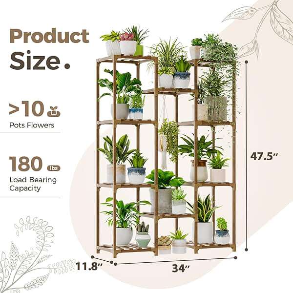 Bamworld Plant Stand Indoor Outdoor Tall Plant Shelf for Multiple Plants Pots Wood Flower Stand Large Flower Holder for Living Room, Patio, Balcony, Garden Decor, Brown - Image 2