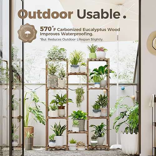Bamworld Plant Stand Indoor Outdoor Tall Plant Shelf for Multiple Plants Pots Wood Flower Stand Large Flower Holder for Living Room, Patio, Balcony, Garden Decor, Brown - Image 4