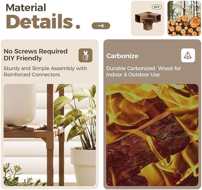 Bamworld Plant Stand Indoor Outdoor Tall Plant Shelf for Multiple Plants Pots Wood Flower Stand Large Flower Holder for Living Room, Patio, Balcony, Garden Decor, Brown - Image 6