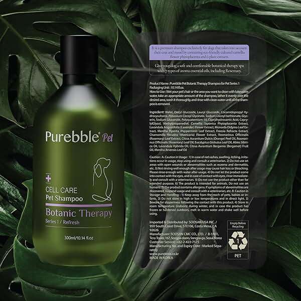 Purebble Pet Shampoo Refresh Purple Botanical Line- for Soft and Shiny Coat and Fur- Cleanses, Conditions, and Detangles, pH- Balancing Formula for Pets, No Artificial Fragrance, 300ml / 10.14 fl oz - Image 2