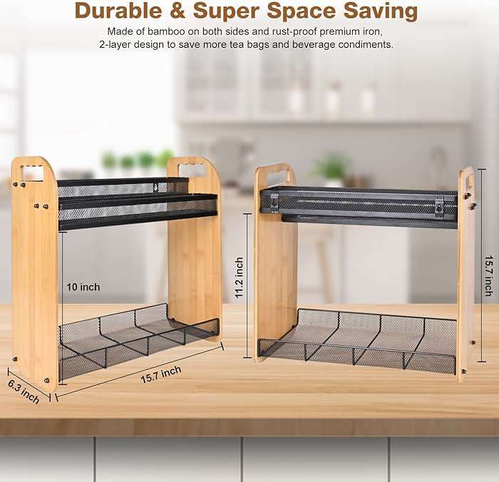 ITHSKUILL Tea Bag Organizer, Large Capacity Tea Organizer for Tea Bags, Bamboo Multi-functional Storage Coffee Bar Accessories for Home Office Kitchen Counter Cabinet Pantry Organizer - Image 3