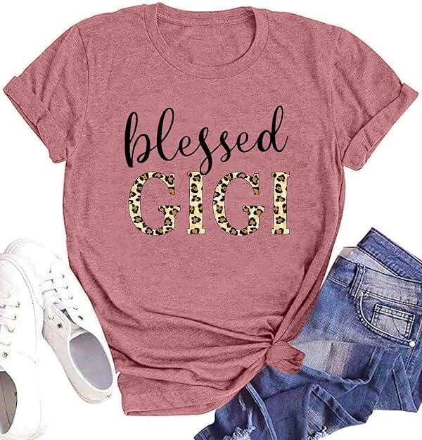 Blessed Gigi Shirts for Grandma T-Shirt Women Leopard Print Graphic Tshirts Tops Mimi Gigi Tees Shirt - Image 1