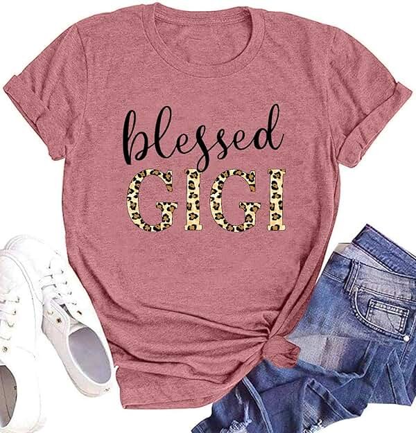 Blessed Gigi Shirts for Grandma T-Shirt Women Leopard Print Graphic Tshirts Tops Mimi Gigi Tees Shirt - Product Image