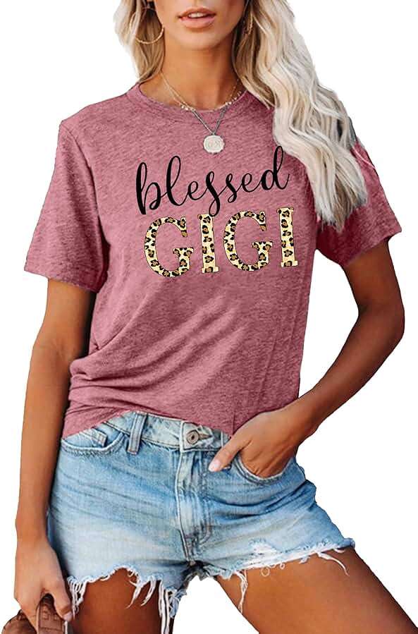 Blessed Gigi Shirts for Grandma T-Shirt Women Leopard Print Graphic Tshirts Tops Mimi Gigi Tees Shirt - Image 3