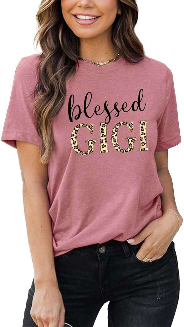 Blessed Gigi Shirts for Grandma T-Shirt Women Leopard Print Graphic Tshirts Tops Mimi Gigi Tees Shirt - Image 4