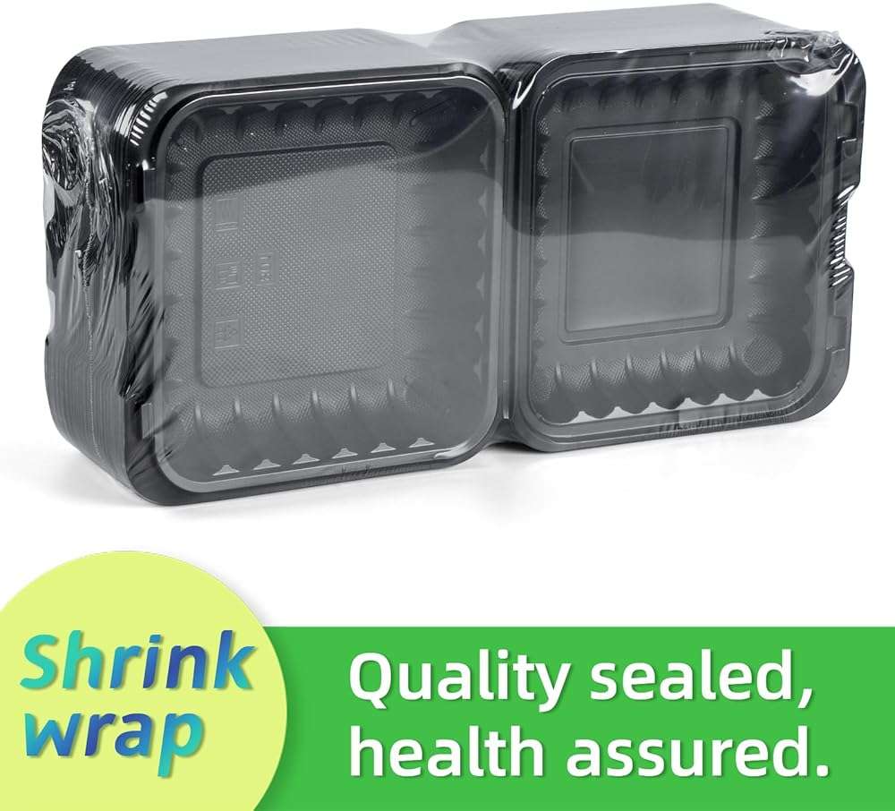 LEOBOX 8 Inch 34oz 55-Pack Black To Go Boxes - Shrink Wrapped No Pre-Wash | BPA Free Sturdy Reusable & Elegant | Microwave Safe for Hot Meals, Leftovers & Events | Disposable Takeout Food Containers - Image 3