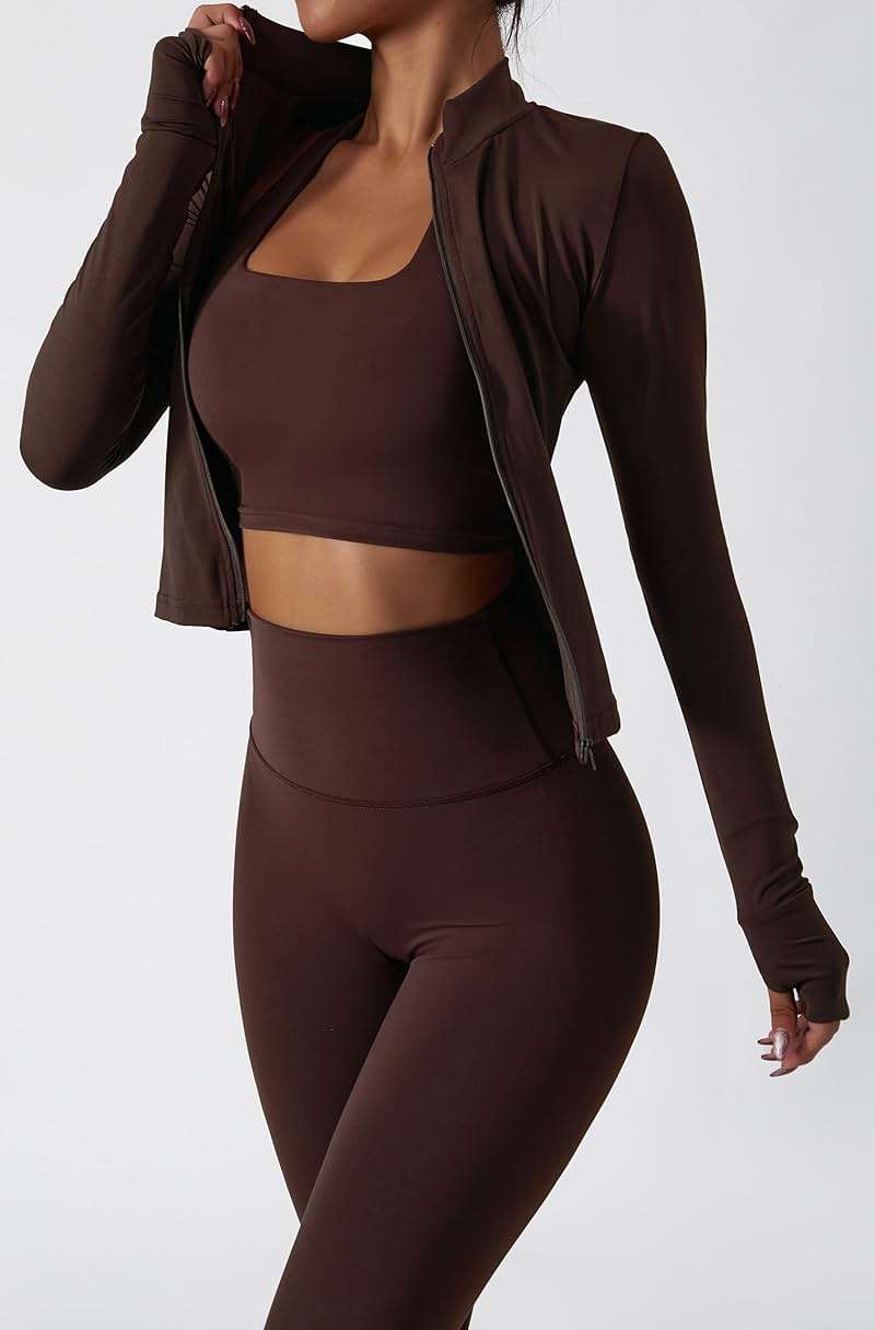 Yknktstc Women 2 Piece Tracksuit Zip Jacket High Waist Leggings | Full Zip Long Sleeve Jacket With Thumb Hole, High Waist Tummy Control & Butt Lift Leggings, Athletic Gym Yoga Outfit - Image 2