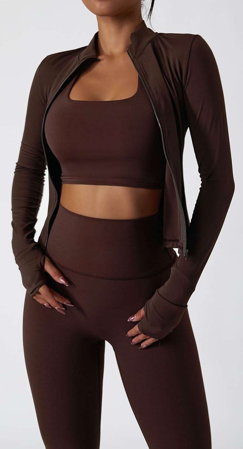Yknktstc Women 2 Piece Tracksuit Zip Jacket High Waist Leggings | Full Zip Long Sleeve Jacket With Thumb Hole, High Waist Tummy Control & Butt Lift Leggings, Athletic Gym Yoga Outfit - Image 3