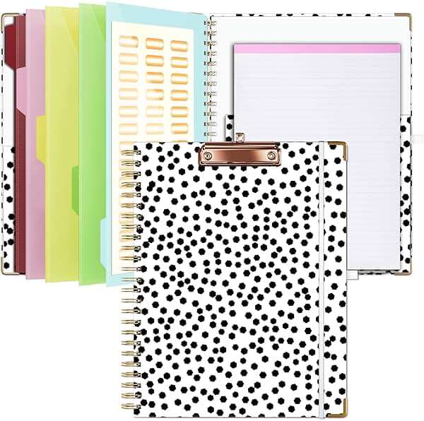 Ospelelf Clipboard with Storage 8.5 X 11,Padfolio Organizer, Spiral Portfolio Letter Size with Notepad, Pen Holder, 5 Extra Folder Divider Pages, Elastic Closure Nurse Office Essentials (Polka Dots) - Image 1