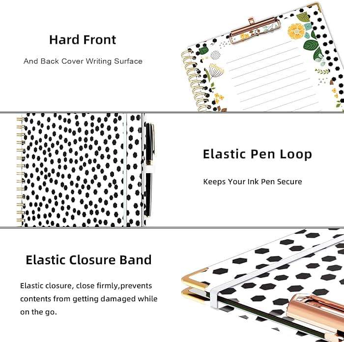 Ospelelf Clipboard with Storage 8.5 X 11,Padfolio Organizer, Spiral Portfolio Letter Size with Notepad, Pen Holder, 5 Extra Folder Divider Pages, Elastic Closure Nurse Office Essentials (Polka Dots) - Image 6