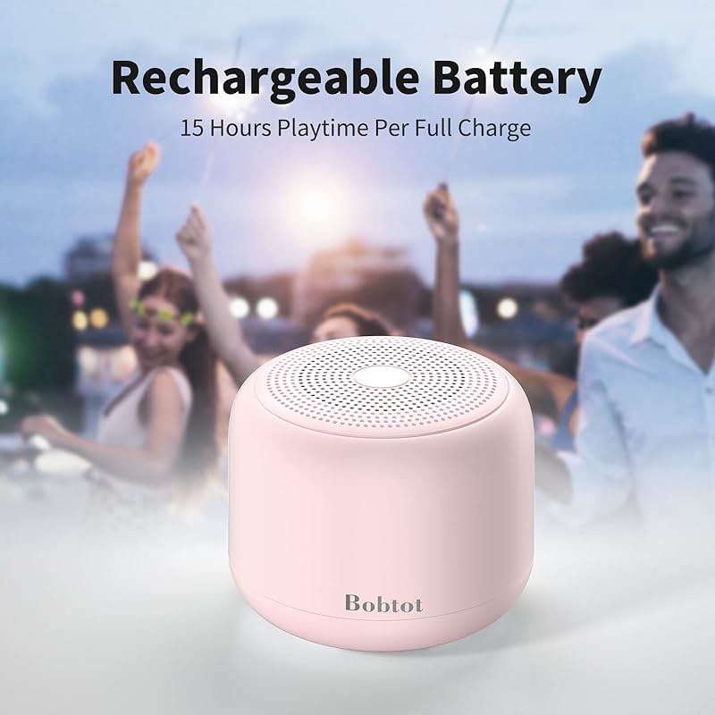 Bobtot Portable Bluetooth Speakers with Strap Easy to Carry, Wireless IPX5 Waterproof Mini Speaker with Loud Stereo Sound, 20 Hours Playtime, Rechargeable Battery, Built-in Microphone, Pink - Image 5