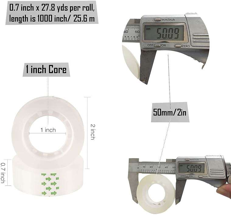 WUKAKA 12 Pack Transparent Tape Clear Tape Refills Rolls Each Roll 3/4 x 1000 Inches, 1 inch Core, for Office, Home, School - Image 2