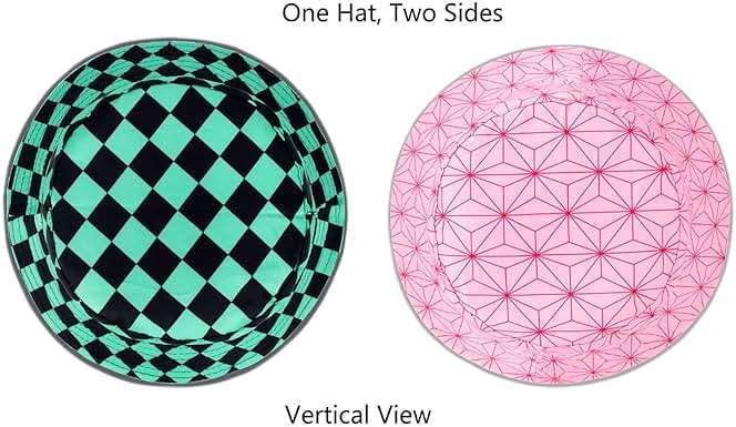 Roffatide Anime Bucket Hat Kamado Tanjirou Kamado Nezuko Bucket Hat All Over Print Fishing Hat Reversible Double Side Wear Fishing Hat Green/Pink - Image 5