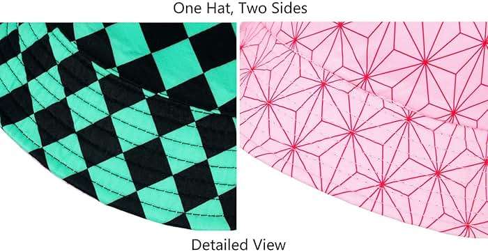 Roffatide Anime Bucket Hat Kamado Tanjirou Kamado Nezuko Bucket Hat All Over Print Fishing Hat Reversible Double Side Wear Fishing Hat Green/Pink - Image 6