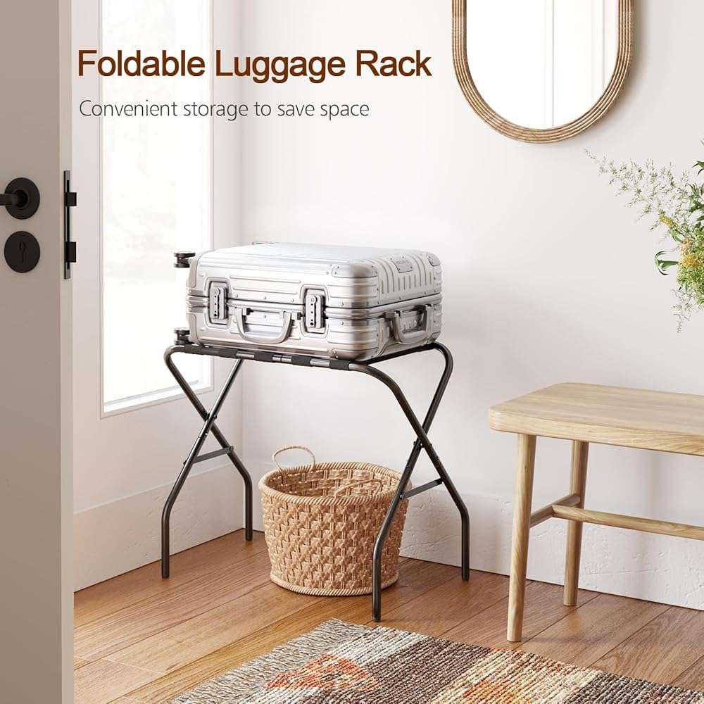 AMHANCIBLE Luggage Rack, Foldable Suitcase Stands Set of 2, Metal Luggage Holder for Guest Room, Bedroom, Hotel, Holds up to 110 lb, Easy Assemble, Black HLR01BK - Image 4