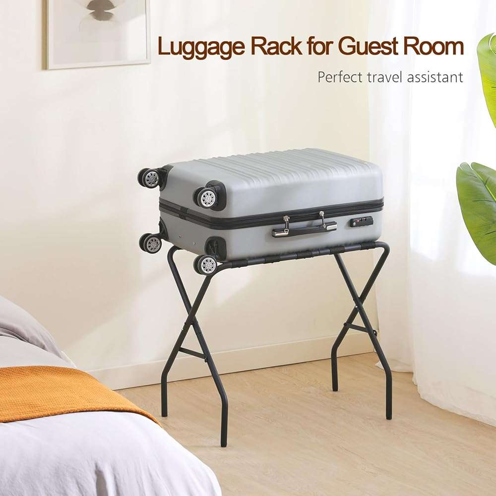 AMHANCIBLE Luggage Rack, Foldable Suitcase Stands Set of 2, Metal Luggage Holder for Guest Room, Bedroom, Hotel, Holds up to 110 lb, Easy Assemble, Black HLR01BK - Image 7