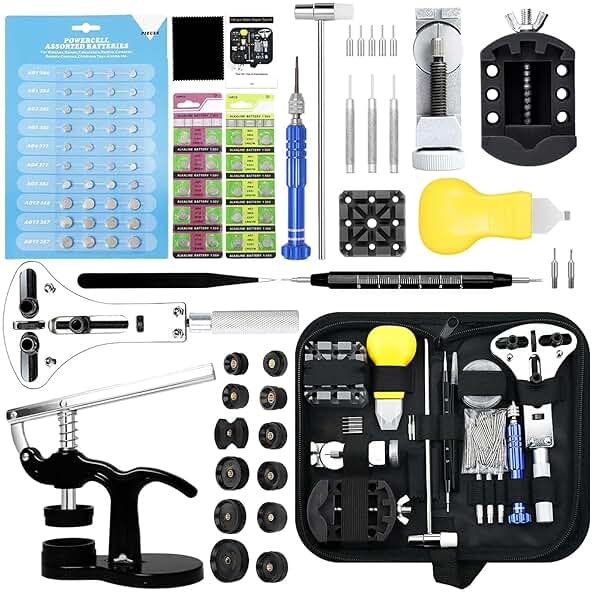 Watch Repair Kit, GLDCAPA Professional Watch Battery Replacement Kit, Watch Repair Tools with Carrying Case, Watch Link Removal Tool Kit, Watch Case Opener, Watch Press Set with 60pcs Watch Battery - Product Image