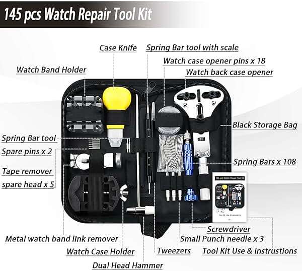 Watch Repair Kit, GLDCAPA Professional Watch Battery Replacement Kit, Watch Repair Tools with Carrying Case, Watch Link Removal Tool Kit, Watch Case Opener, Watch Press Set with 60pcs Watch Battery - Image 8