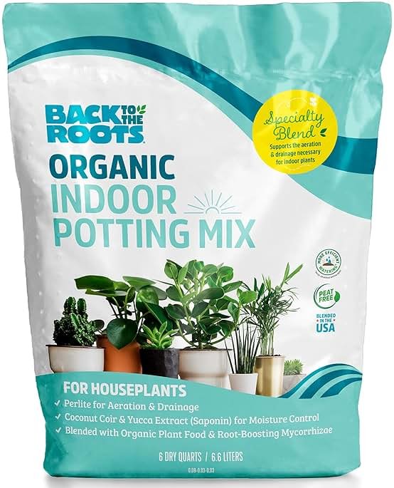 Back to the Roots 100% Organic Indoor Potting Mix (6 Quart), Promotes Healthy Houseplant Growth, Made in The USA - Product Image
