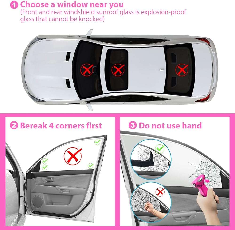 Yiader Window Breaker, 3-in-1 Emergency Escape Tool with Car Window Breaker and Seatbelt Cutter, Car Safety Hammer Car Essentials Tool for Women - Image 4