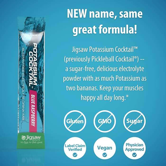 Jigsaw Health Potassium Cocktail | Formerly Pickleball Cocktail | Blue Raspberry Flavor | 60 Servings (Packets) - Image 4