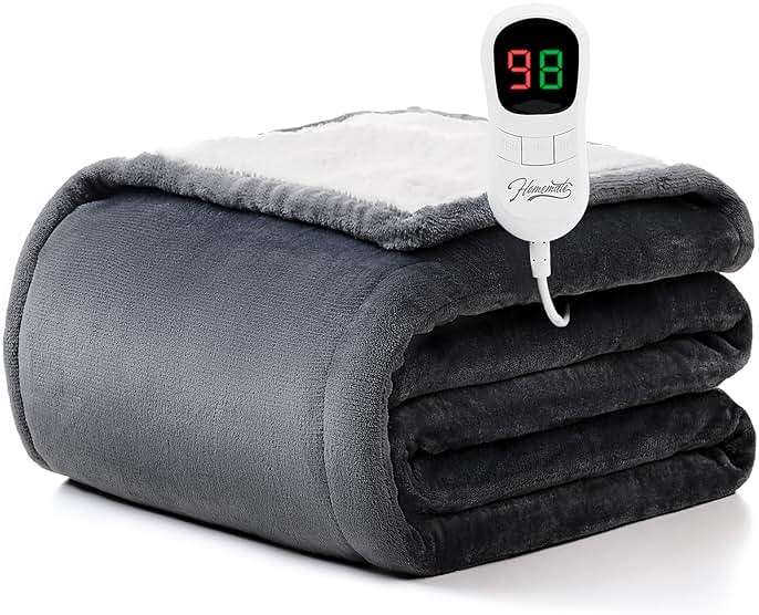 Homemate Heated Blanket Electric Throw - 50"x60" Heating Blanket Throw 1/2/4/6/8 Hours Auto-Off 10 Heat Level Over-Heat Protection Flannel Sherpa ETL Certification - Image 1