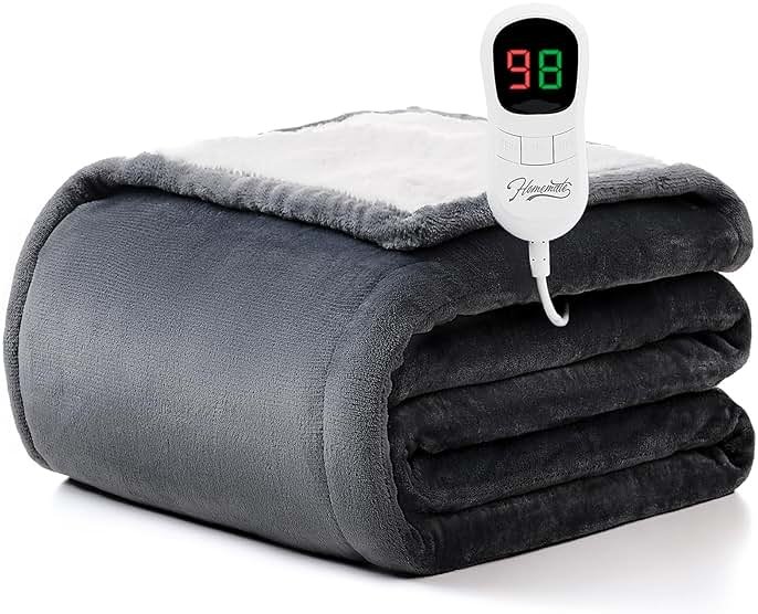 Homemate Heated Blanket Electric Throw - 50"x60" Heating Blanket Throw 1/2/4/6/8 Hours Auto-Off 10 Heat Level Over-Heat Protection Flannel Sherpa ETL Certification - Product Image