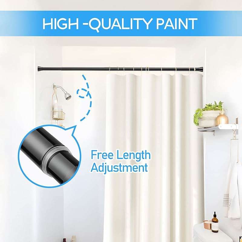 Tension Curtain Rod Black Tension Rod 28 To 48 Inch Spring Curtain Rods Non Slip Tension Rods 1pcs For Windows No Drilling Adjustable Tension Rods of Curtains Window Closet Kitchen Wardrobe - Image 5