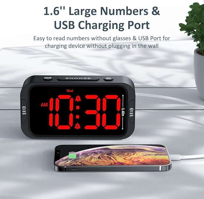 Odokee Digital Dual Alarm Clock for Bedroom, Easy to Set, 0-100% Dimmer, USB Charger, 5 Sounds Adjustable Volume, Weekday/Weekend Mode, Snooze, 12/24Hr, Battery Backup, Compact Clock for Bedside(Red) - Image 5