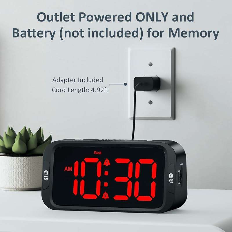 Odokee Digital Dual Alarm Clock for Bedroom, Easy to Set, 0-100% Dimmer, USB Charger, 5 Sounds Adjustable Volume, Weekday/Weekend Mode, Snooze, 12/24Hr, Battery Backup, Compact Clock for Bedside(Red) - Image 7