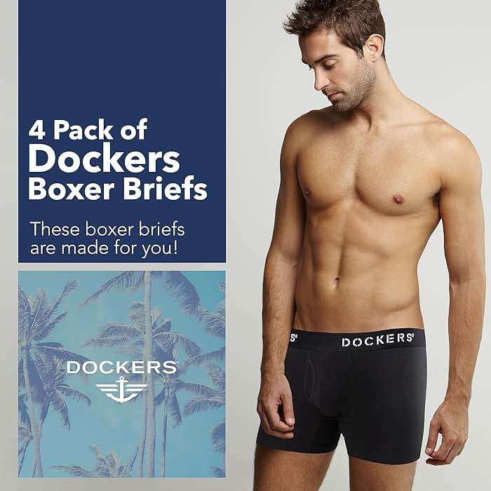 DOCKERS Mens Stretch Boxer Brief Underwear Stretch Cotton Underwear 4 Pack - Image 2