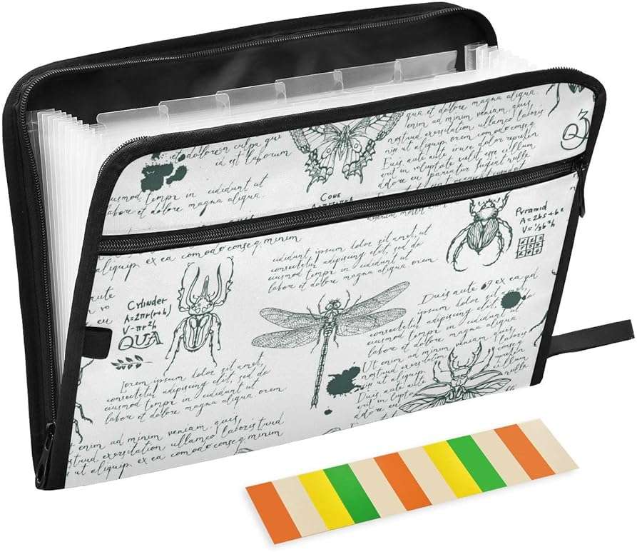 ZZKKO 13 Pockets Expanding File Folder Hand-Drawn Insects Vintage with Sticky Labels Accordion File Folder Document Organizer Letter Size A4 Papers Expandable File Keeper - Image 1
