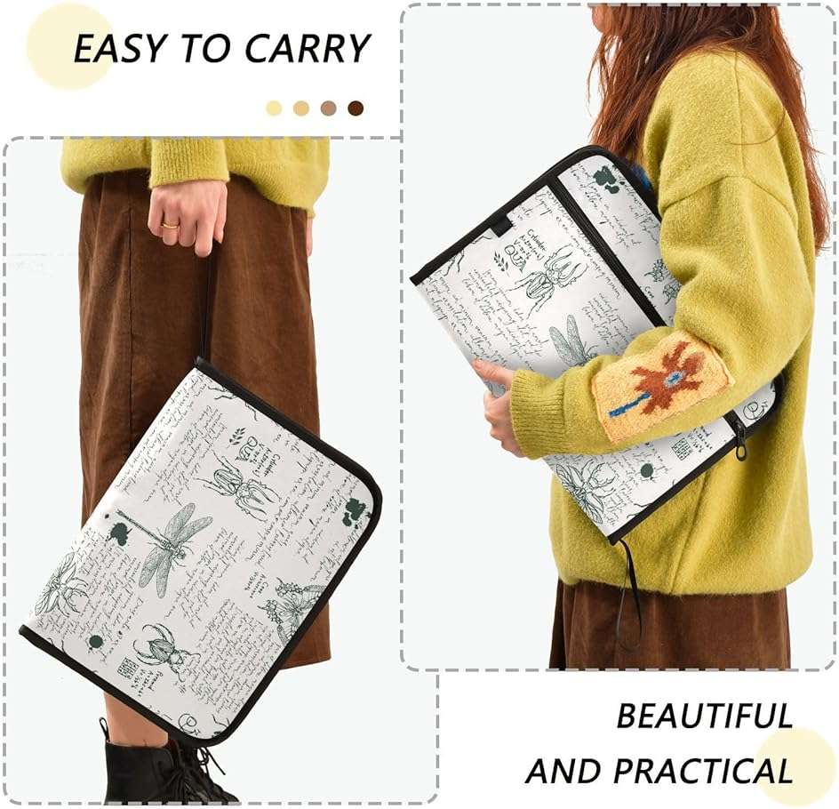 ZZKKO 13 Pockets Expanding File Folder Hand-Drawn Insects Vintage with Sticky Labels Accordion File Folder Document Organizer Letter Size A4 Papers Expandable File Keeper - Image 4