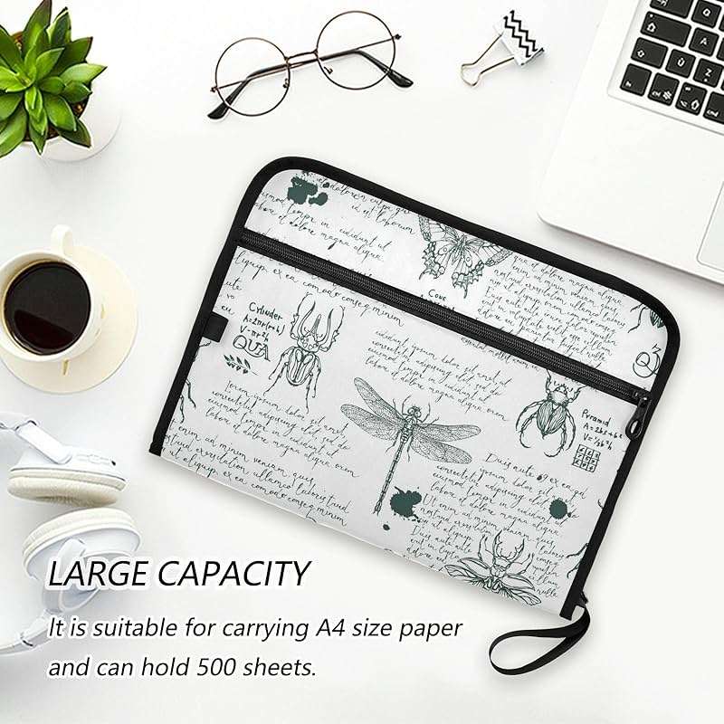 ZZKKO 13 Pockets Expanding File Folder Hand-Drawn Insects Vintage with Sticky Labels Accordion File Folder Document Organizer Letter Size A4 Papers Expandable File Keeper - Image 6