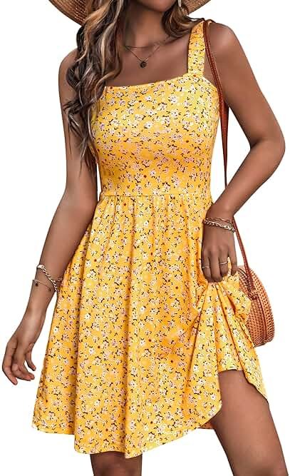 HUHOT Women's Summer Casual Square Neck Dress with Pocket Cute Sleeveless High Waist A-line Sundress Midi Dresses 2026 - Product Image