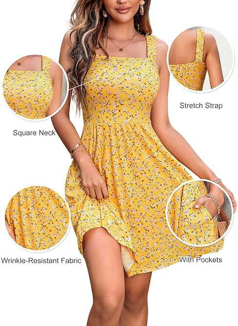 HUHOT Women's Summer Casual Square Neck Dress with Pocket Cute Sleeveless High Waist A-line Sundress Midi Dresses 2026 - Image 5