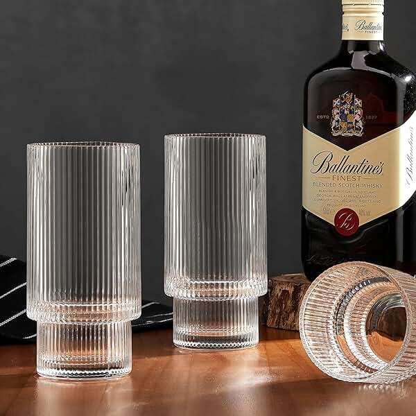 Qipecedm 6 Pack Ribbed Drinking Glasses, 16 oz Vintage Glass Cups, Highball Glasses, Premium Iced Coffee Glasses, Clear Glass Tumbler, Cocktail Glasses, Elegant Glassware for Water Juice Whiskey Beer - Image 6